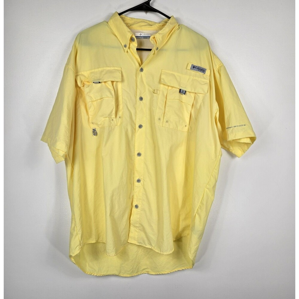 Columbia PFG Men's Size Large Yellow Button Up Short Sleeve Omni Shade Shirt